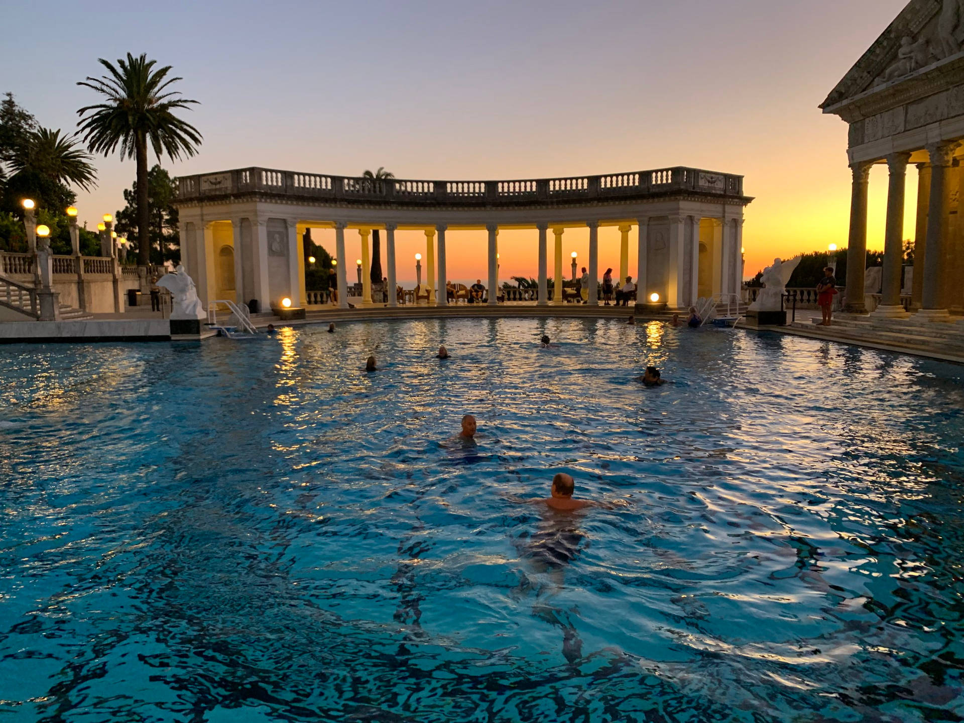 A Sunset View At The Neptune Pool Of Hearst Castle Wallpaper