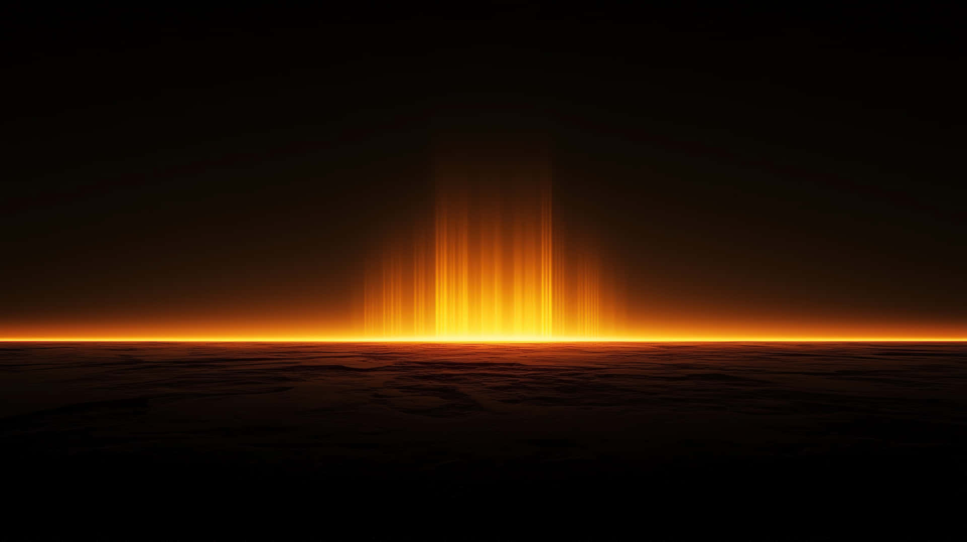 A Surreal Scene Featuring A Glowing Golden Light Emerging From The Horizon Against A Dark Background Wallpaper