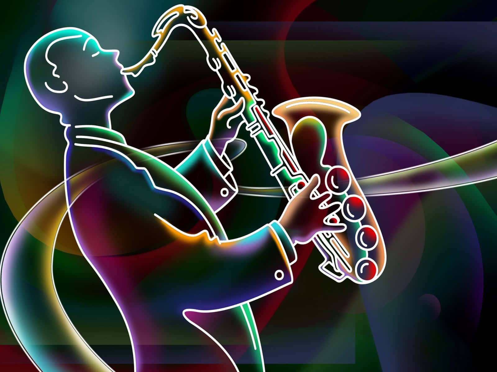 A Surreal Symphony - A Saxophone Resting Idyllically Amidst An Abstract Overlay Of Sheet Music. Wallpaper