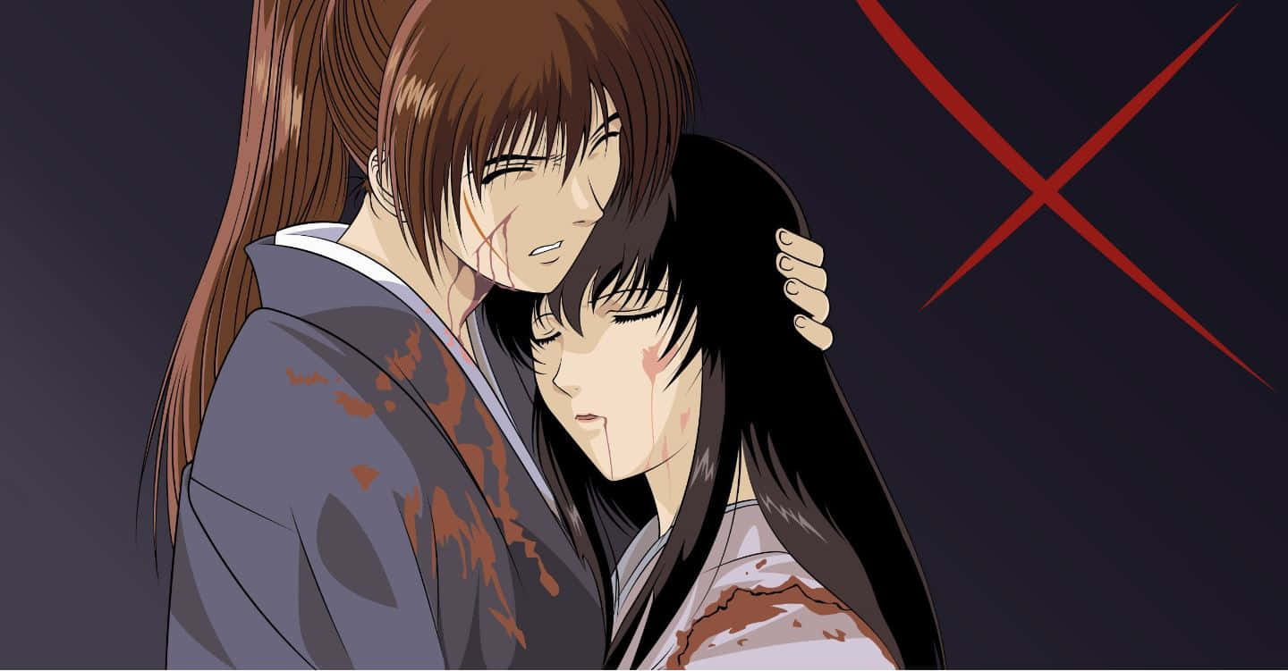 A Tender Moment Between Kenshin And Kaoru Wallpaper