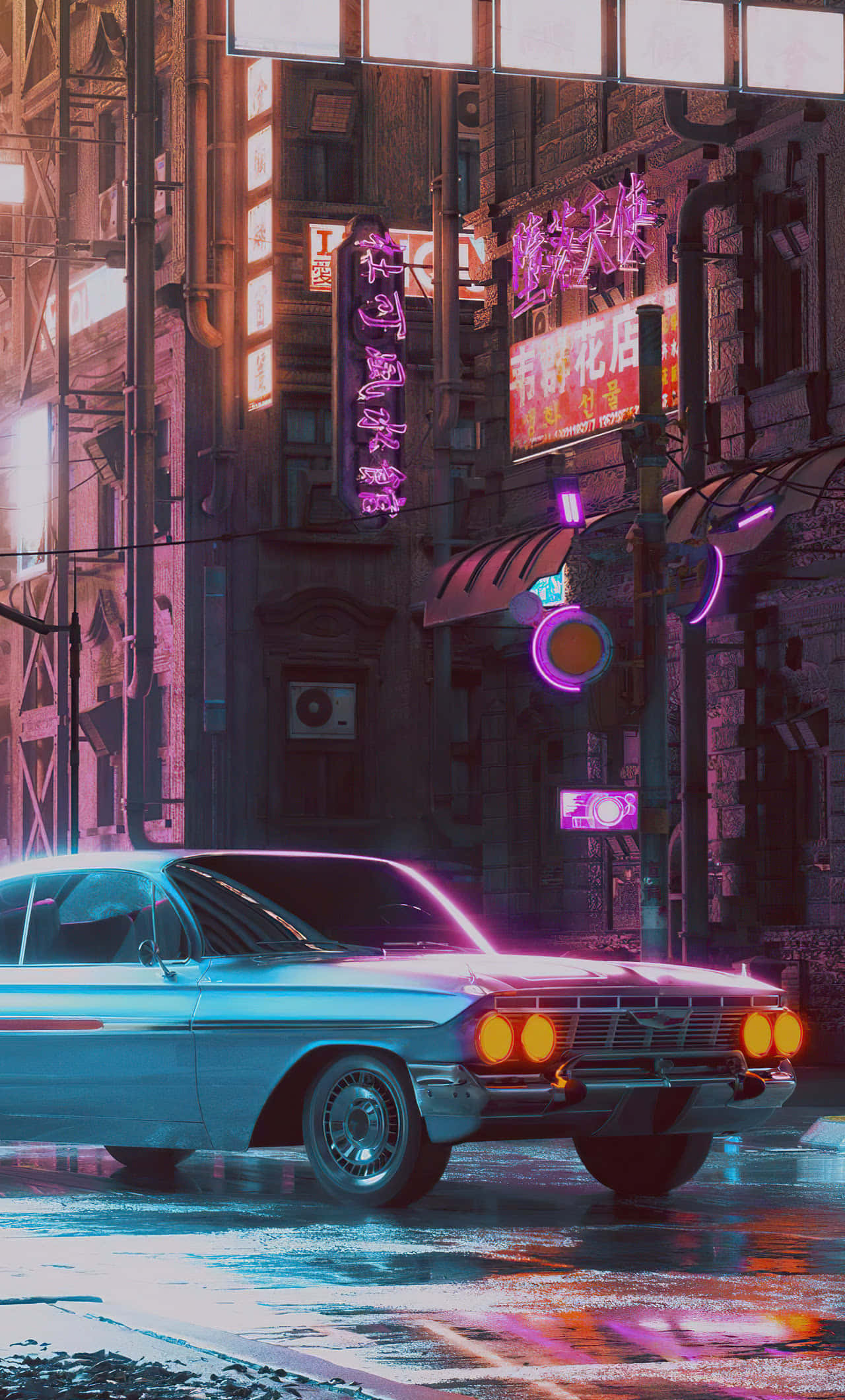 A Vibrant Cityscape Illuminated With Neon Lights Wallpaper