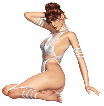 A Woman In A White Bodysuit PNG