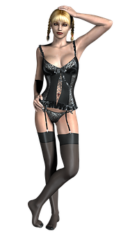 A Woman In Lingerie And Stockings PNG
