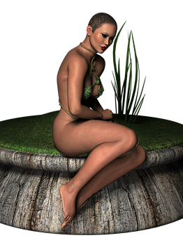 A Woman Sitting On A Stump PNG