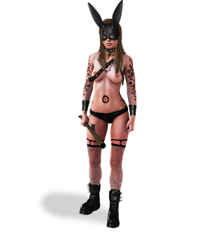 A Woman Wearing A Mask And Holding A Bat PNG