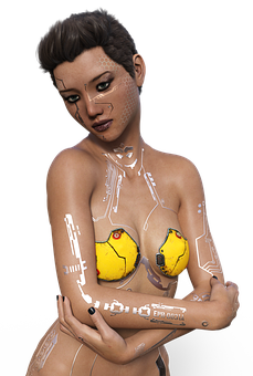 A Woman With A Robot Body Paint PNG