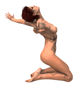 A Woman With Tattoos On Her Body PNG