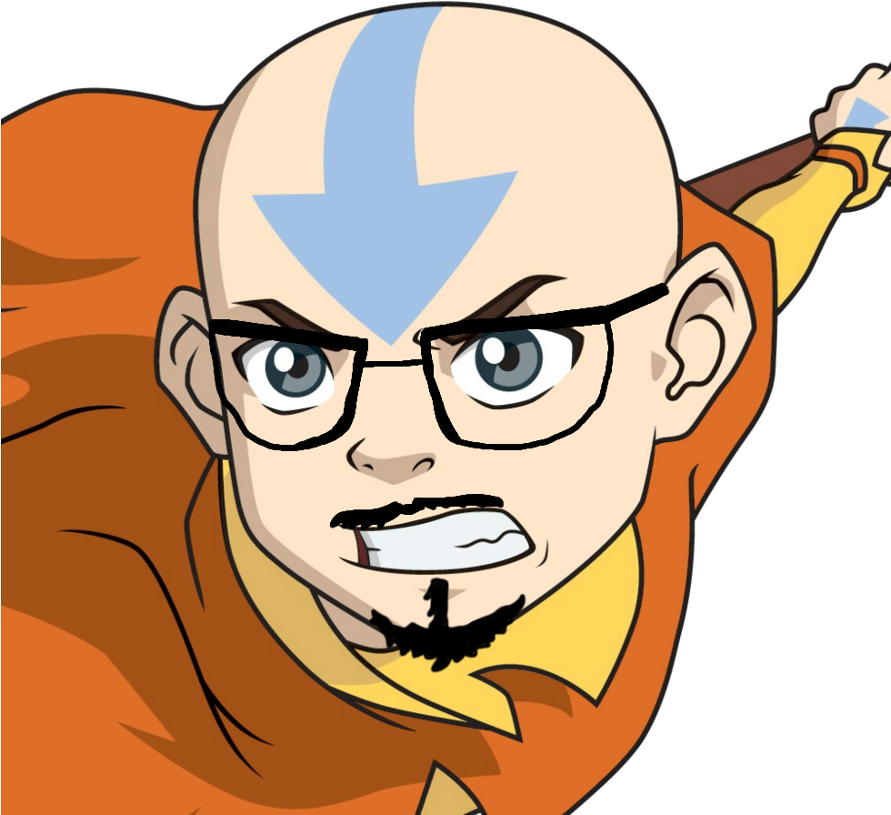 Aang Cartoon Character Glasses Beard PNG