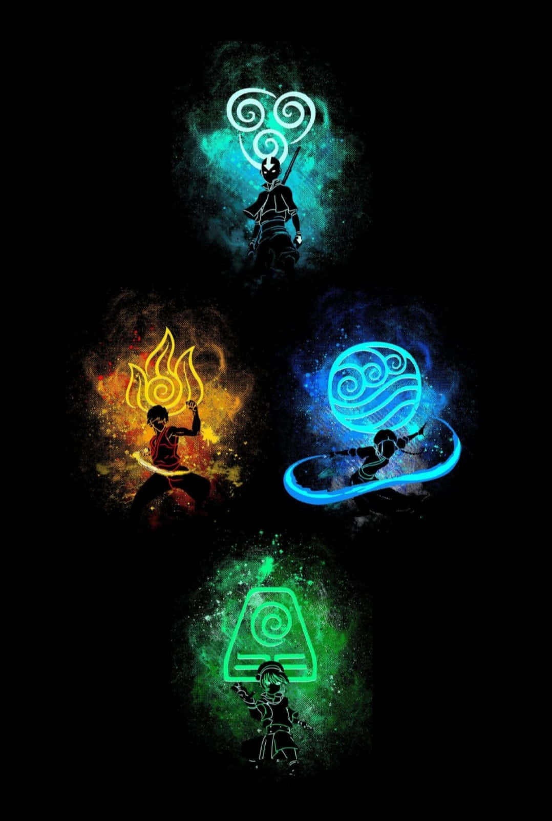Aang In Avatar State With Elements Swirling - Avatar The Last Airbender