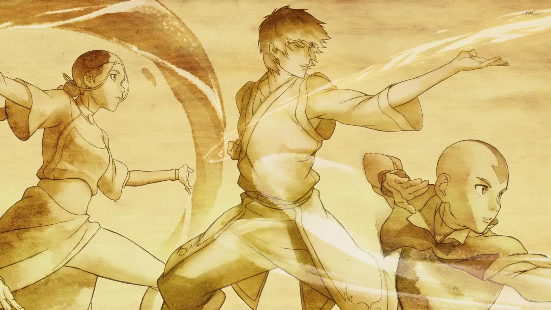 The Team of Aang, Katara and Zuko in Avatar The Last Airbender Wallpaper