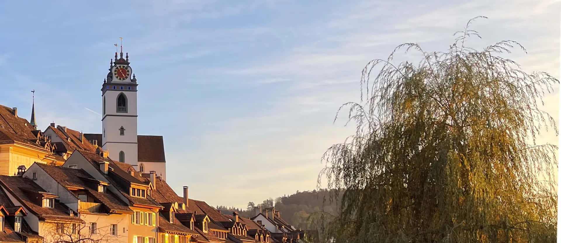 Aarau Zwitserland Zonsondergang Stadsbeeld Achtergrond