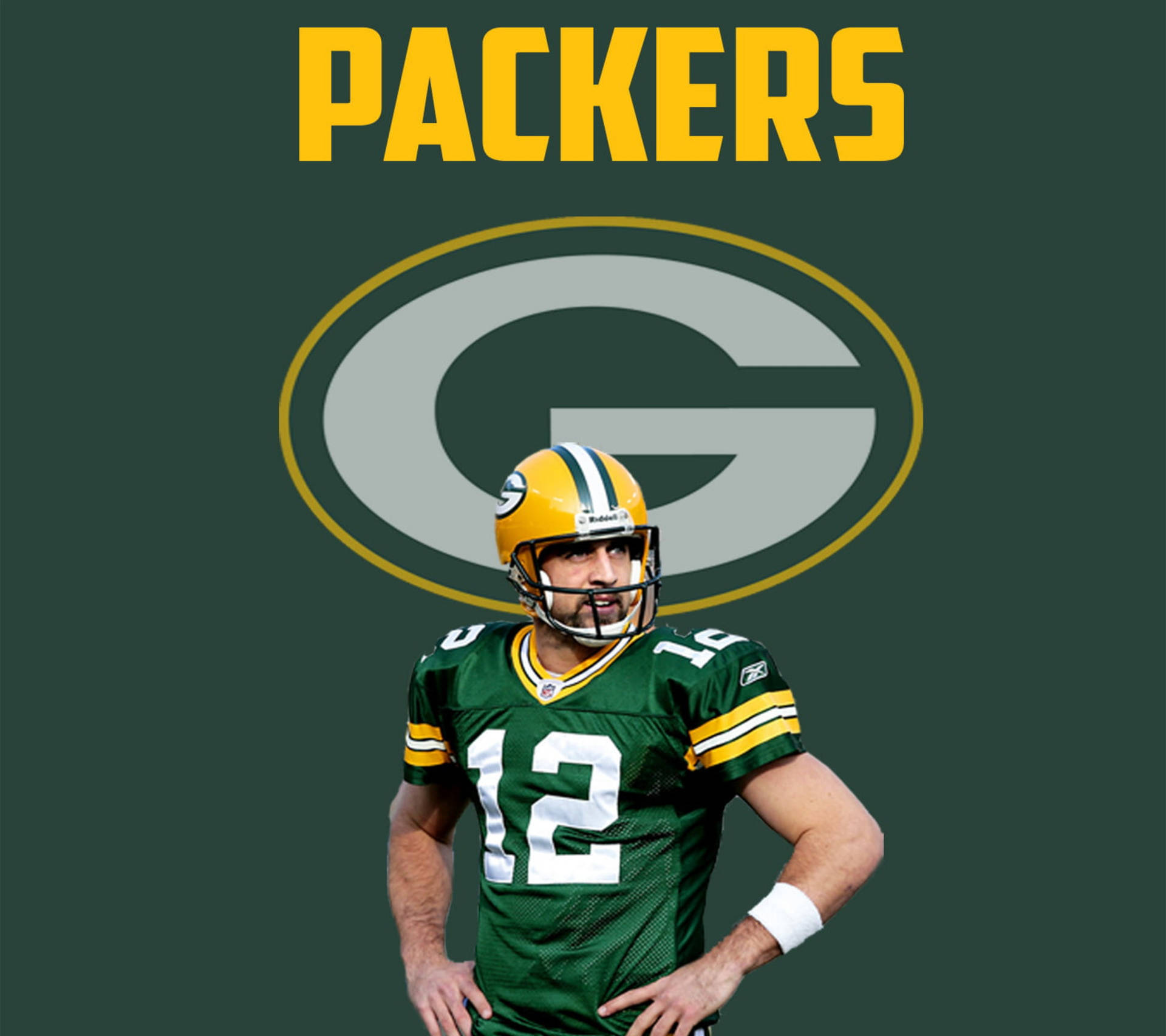 Download Aaron Rodgers Packers Logo Portrait Wallpaper