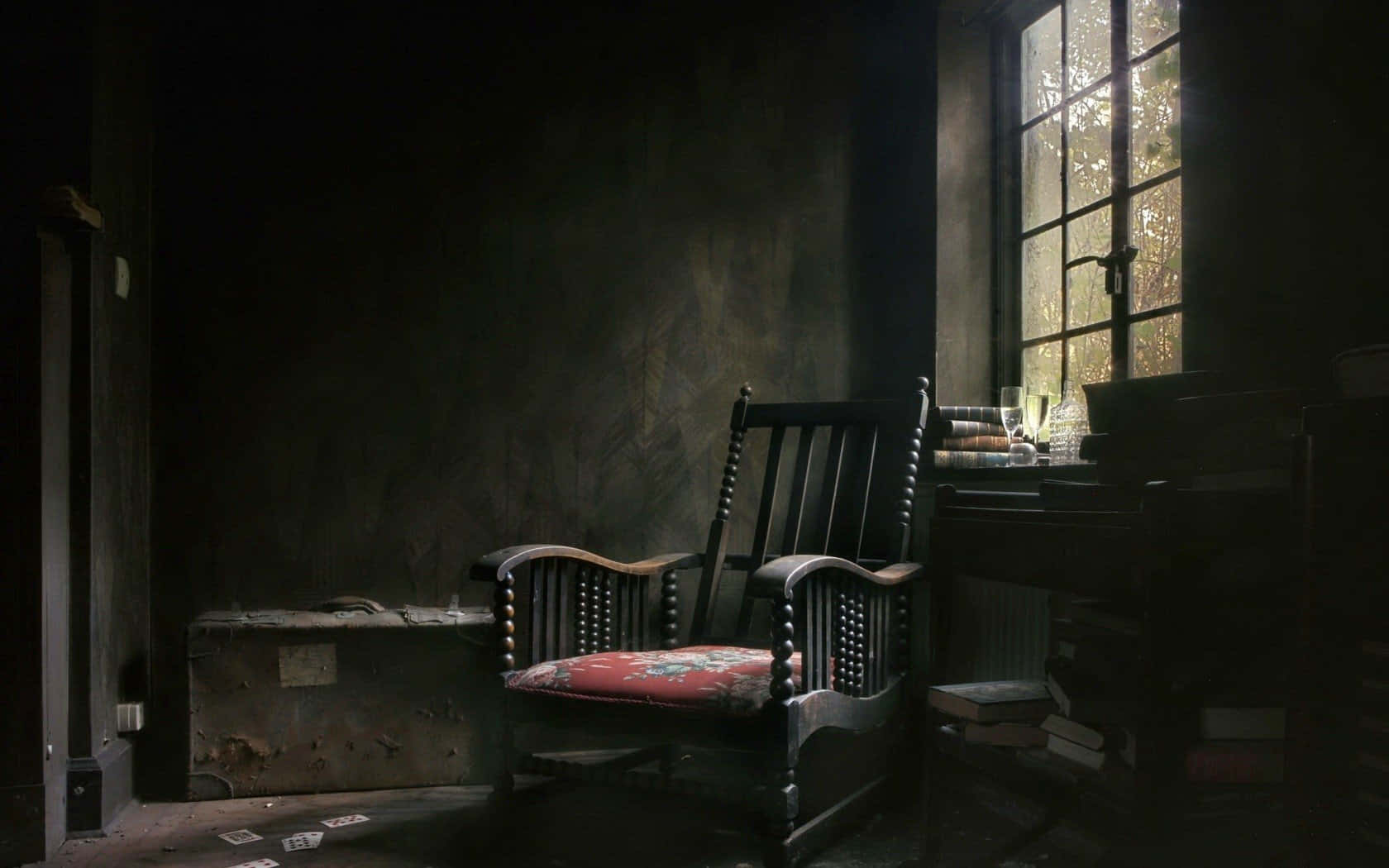 Abandoned Chair Beside A Window Wallpaper
