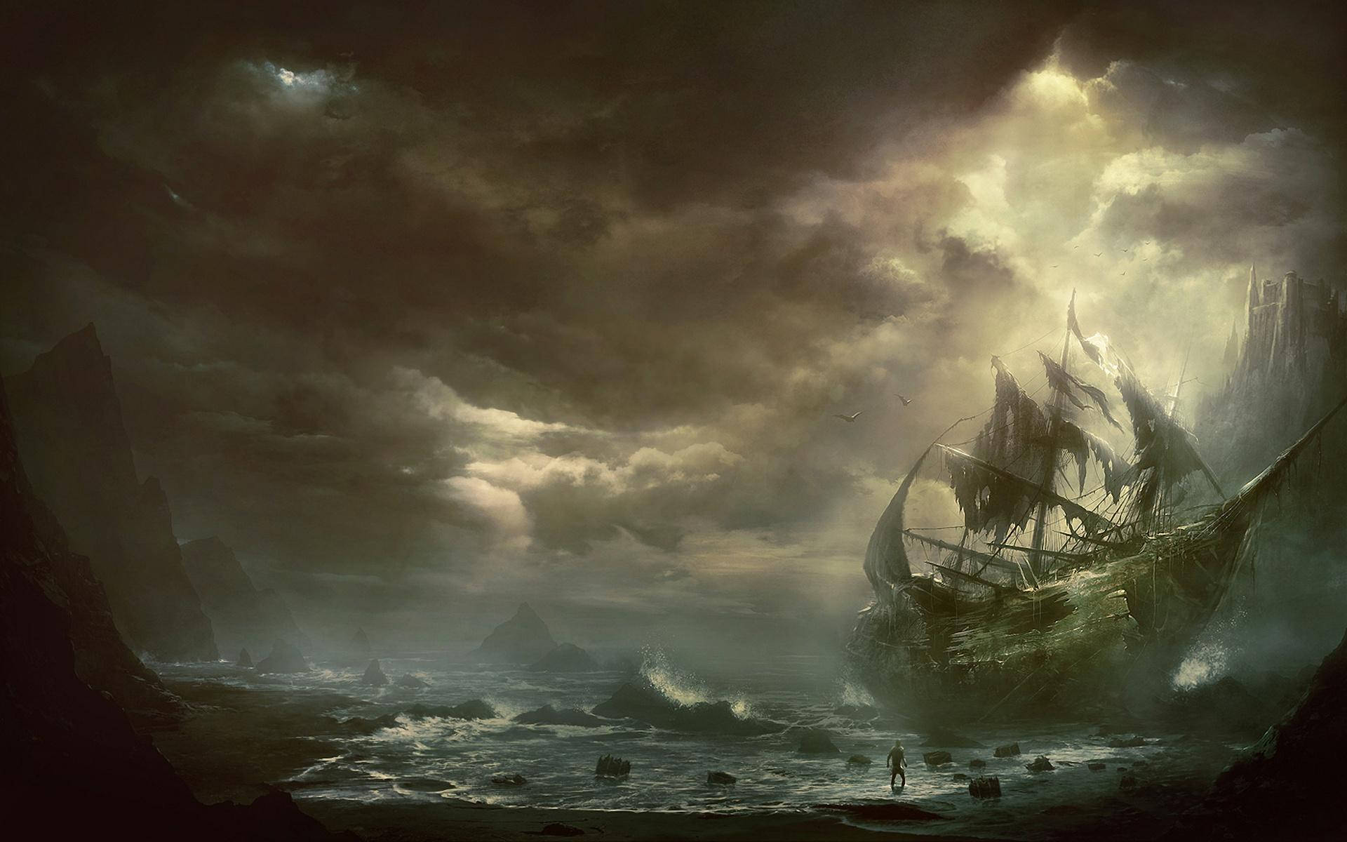 Abandoned Ghost Ship Painted Artwork Wallpaper