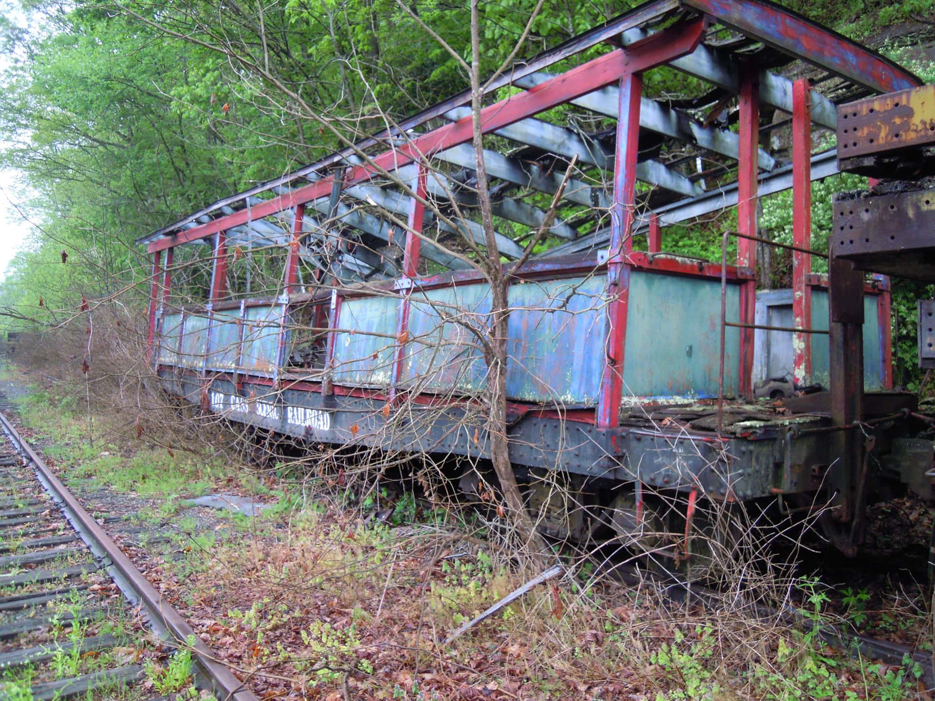 Wagon De Train Abandonné Envahi Par La Végétation Fond d'écran