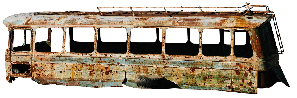 Abandoned Rusty Bus Wreckage PNG