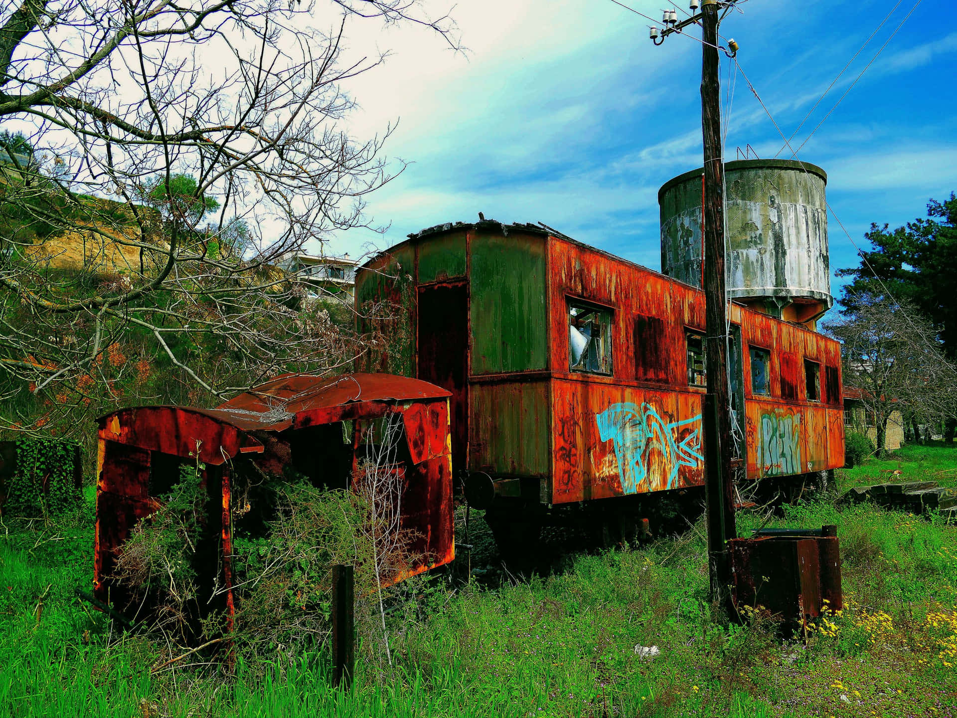 Wagons De Train Abandonnés Avec Graffiti Fond d'écran