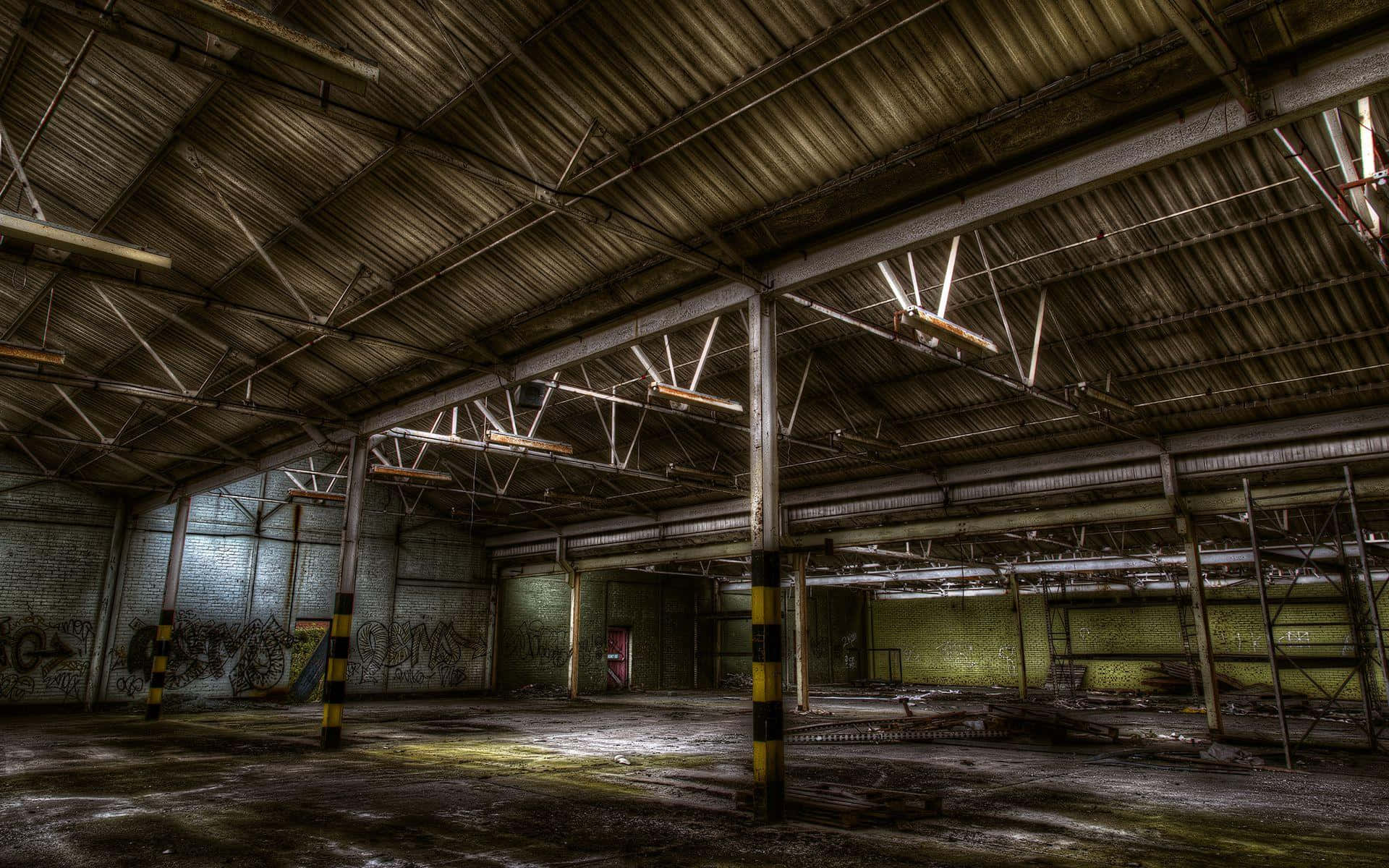 Abandoned Warehouse Interior Dark Wallpaper