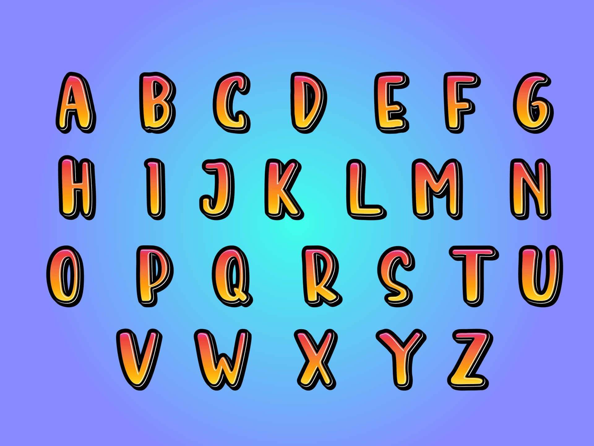 Eincartoon-alphabet Mit Bunten Buchstaben.