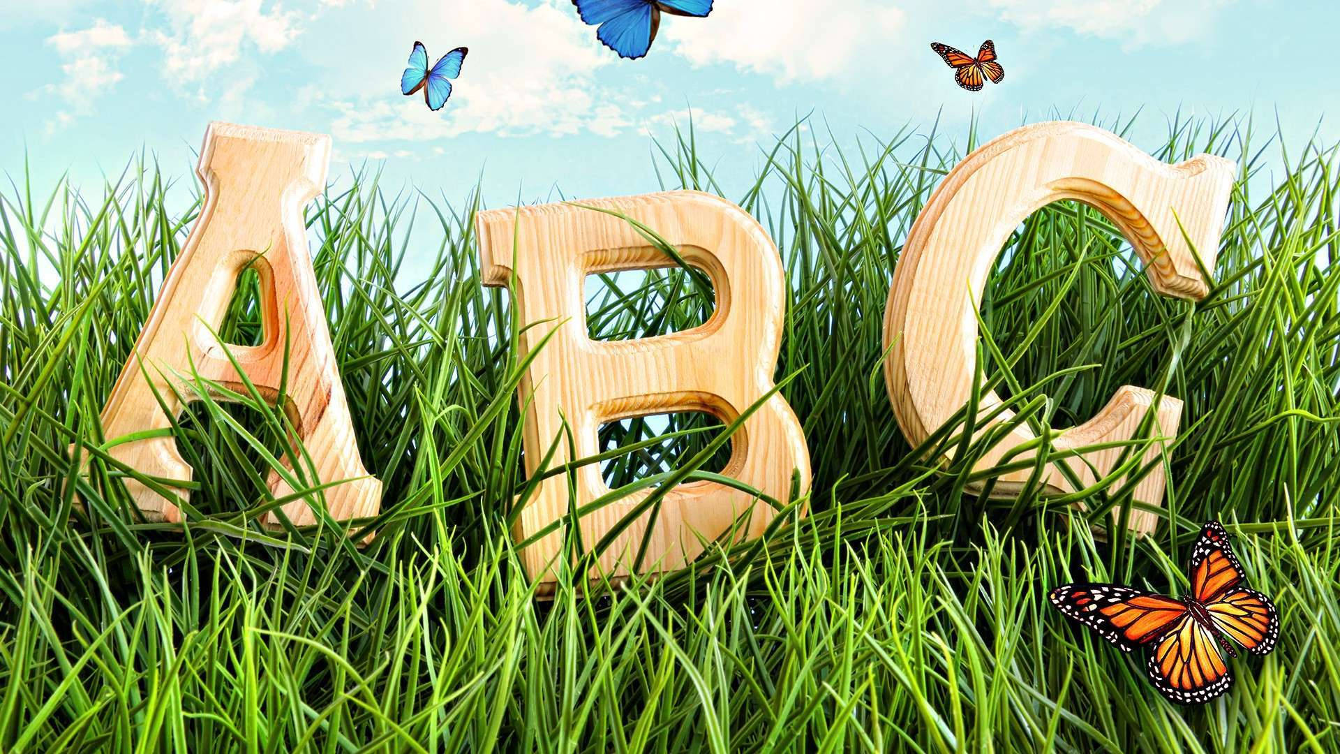 Abc Wooden Letters On Grass Wallpaper