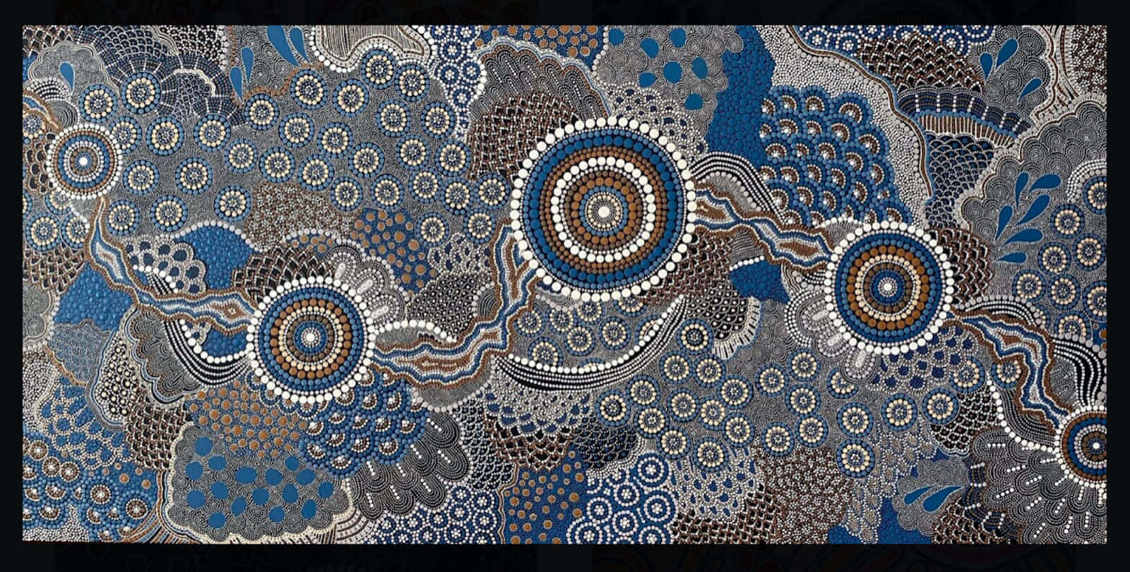 A Blue And Brown Painting With Circles And Swirls