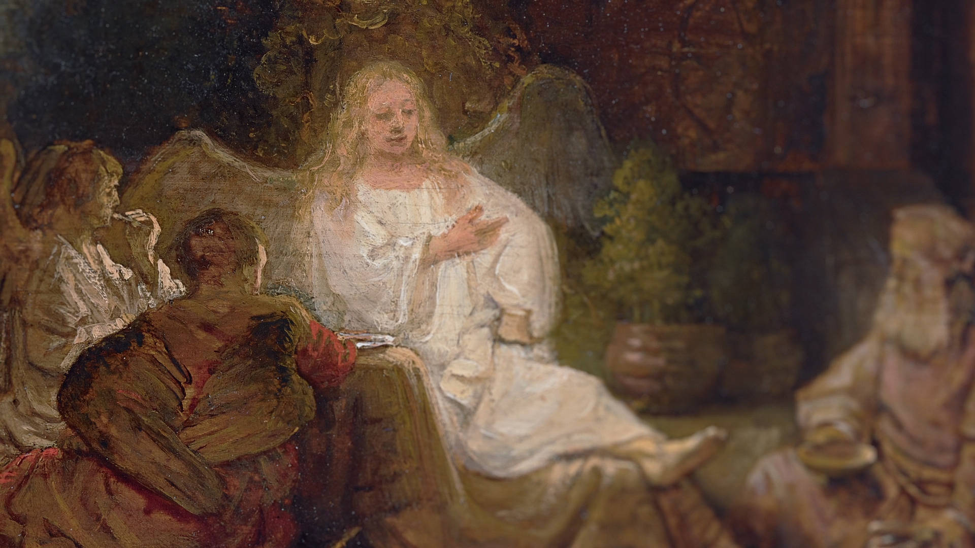 Ángelesde Abraham En La Edad De Oro De Rembrandt. Fondo de pantalla