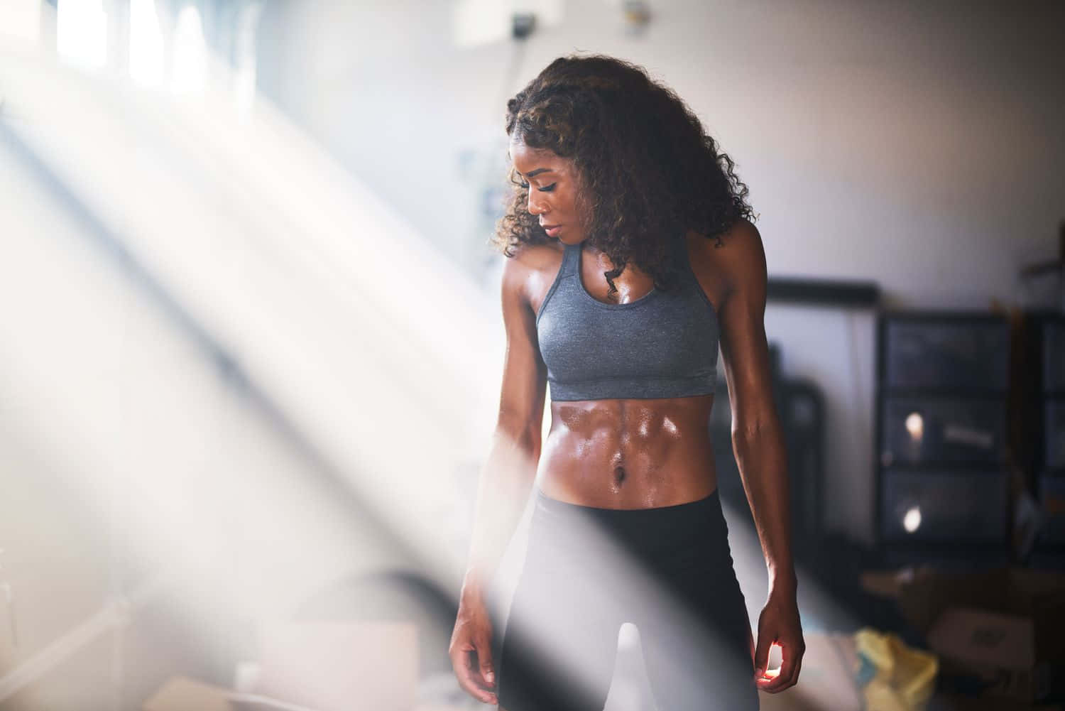 Abs Sexy Sweaty African American Woman Picture