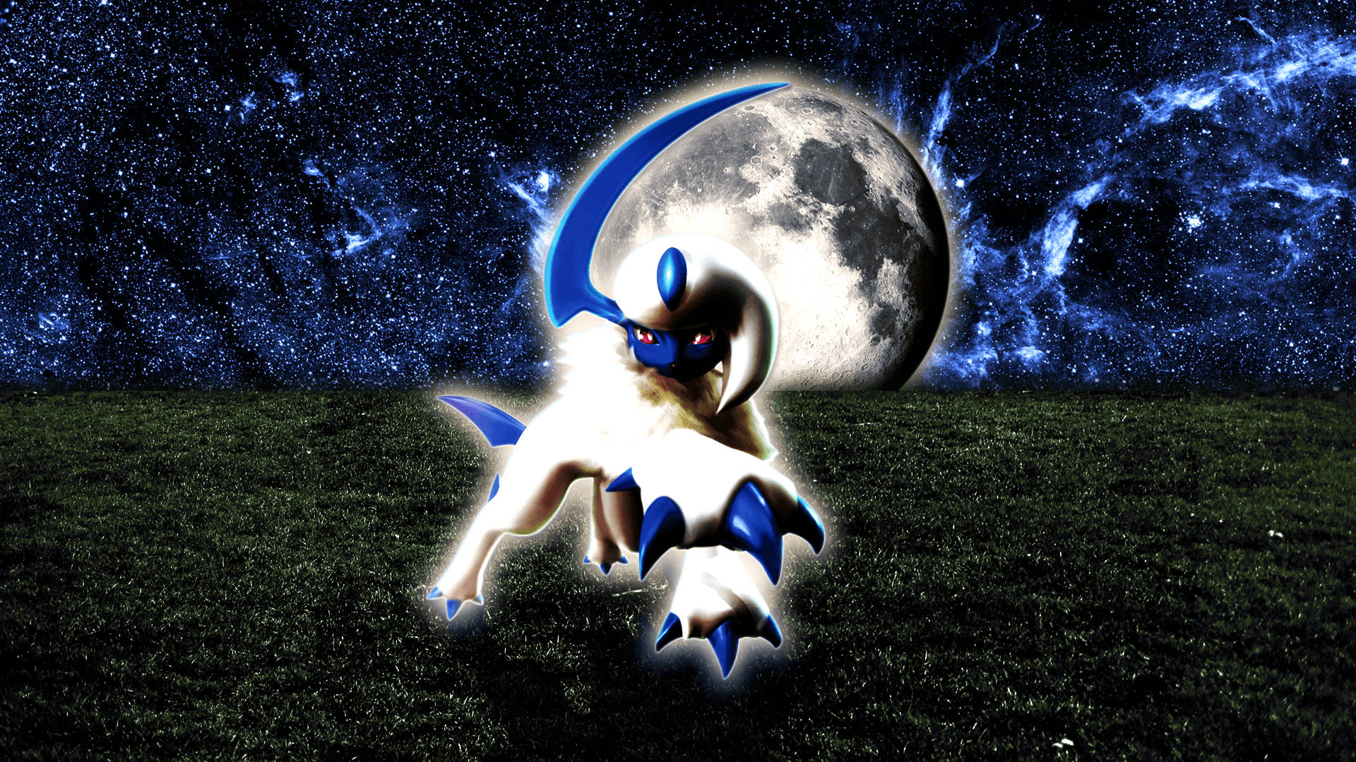 Absol With Moon On Field Background