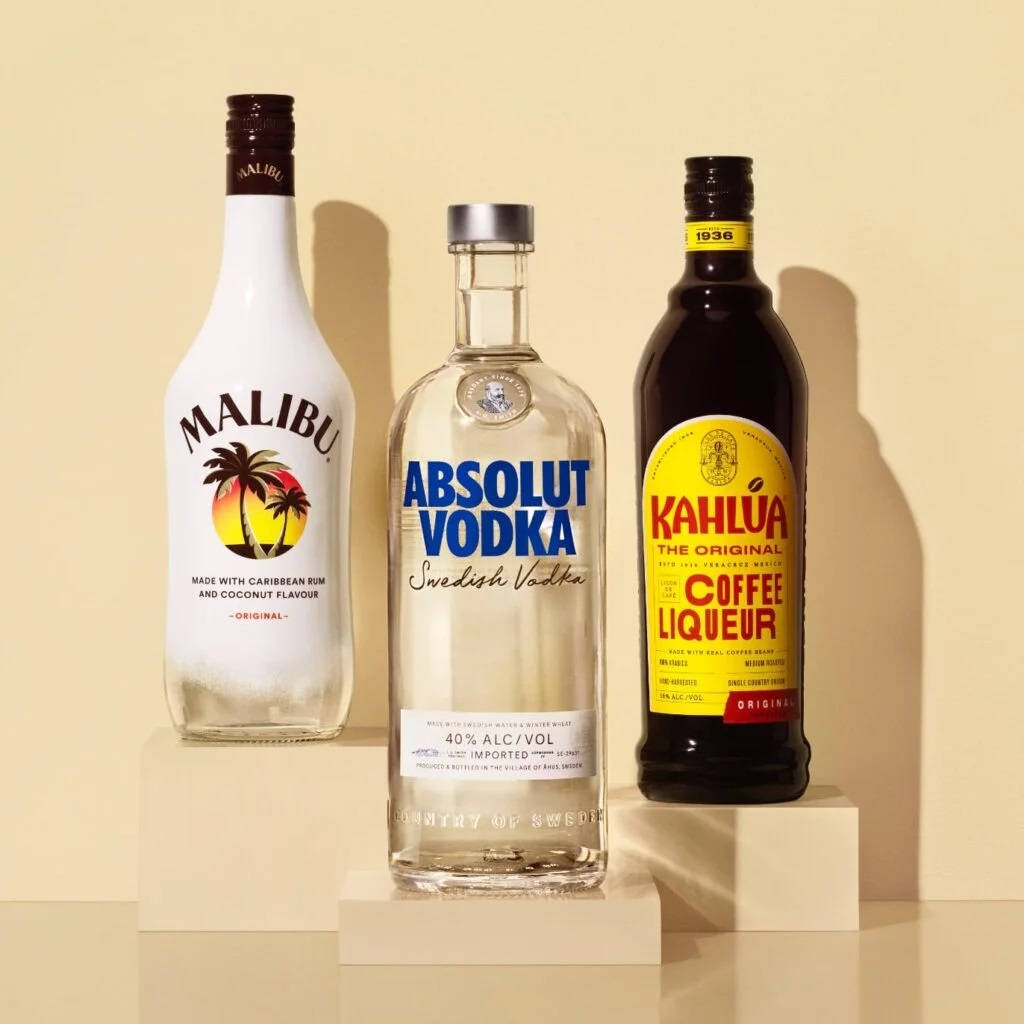 Absolut Vodka With Malibu And Kahlua Bottle Wallpaper