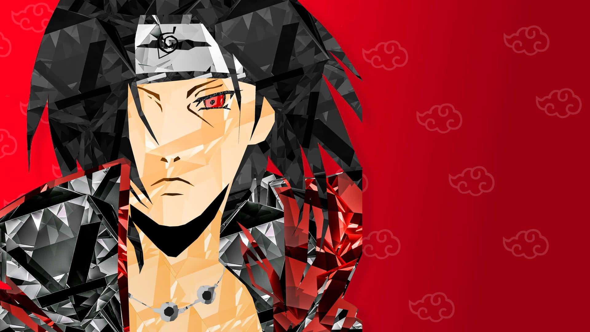 Abstract Art Of Itachi Aesthetic With Akatsuki Clouds In Red Background Wallpaper