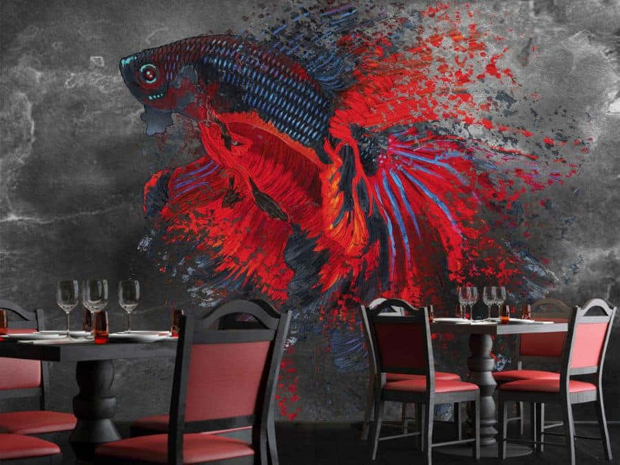 Abstract Betta Fish Muralin Restaurant Interior Wallpaper