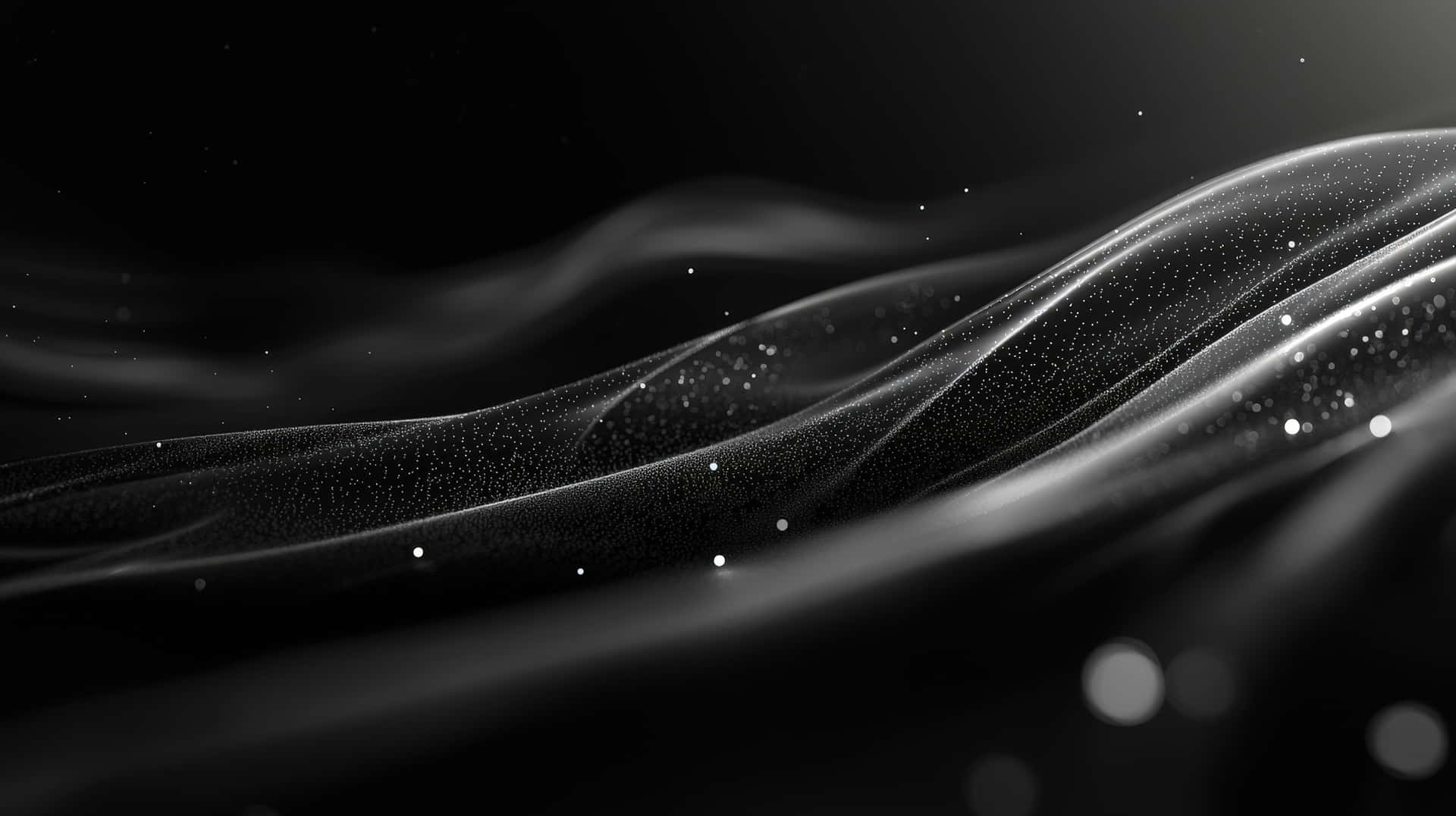 Abstract Black And White Silk Waves With Floating Sparkling Particles In Motion Wallpaper