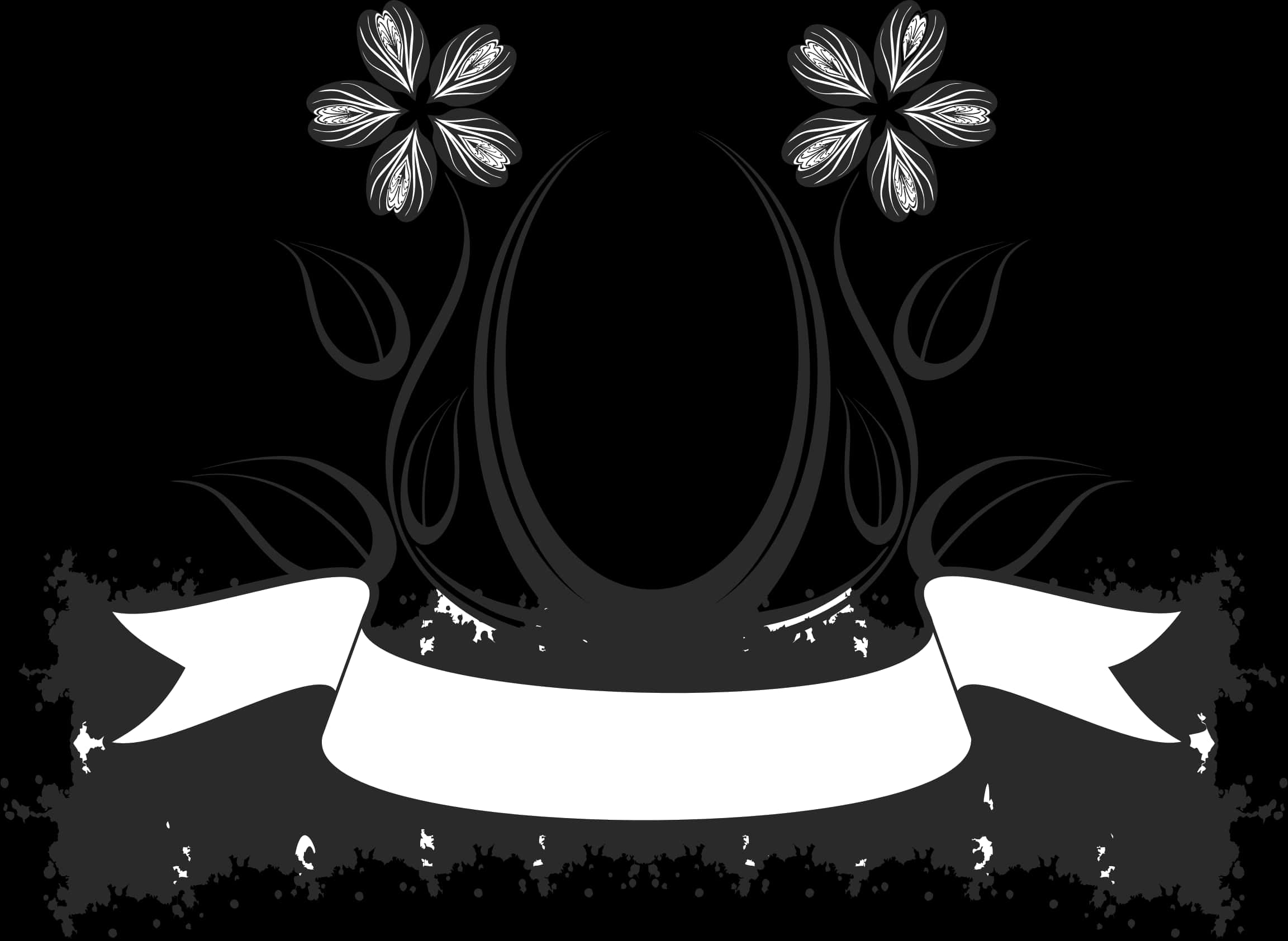 Abstract Black Floral Crown Design PNG
