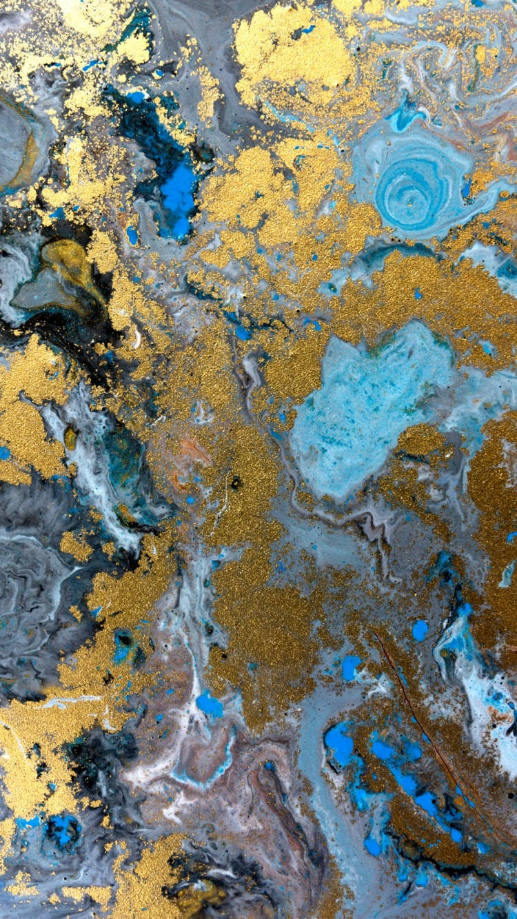 Abstrakt blå og guld marmor iPhone tapet Wallpaper