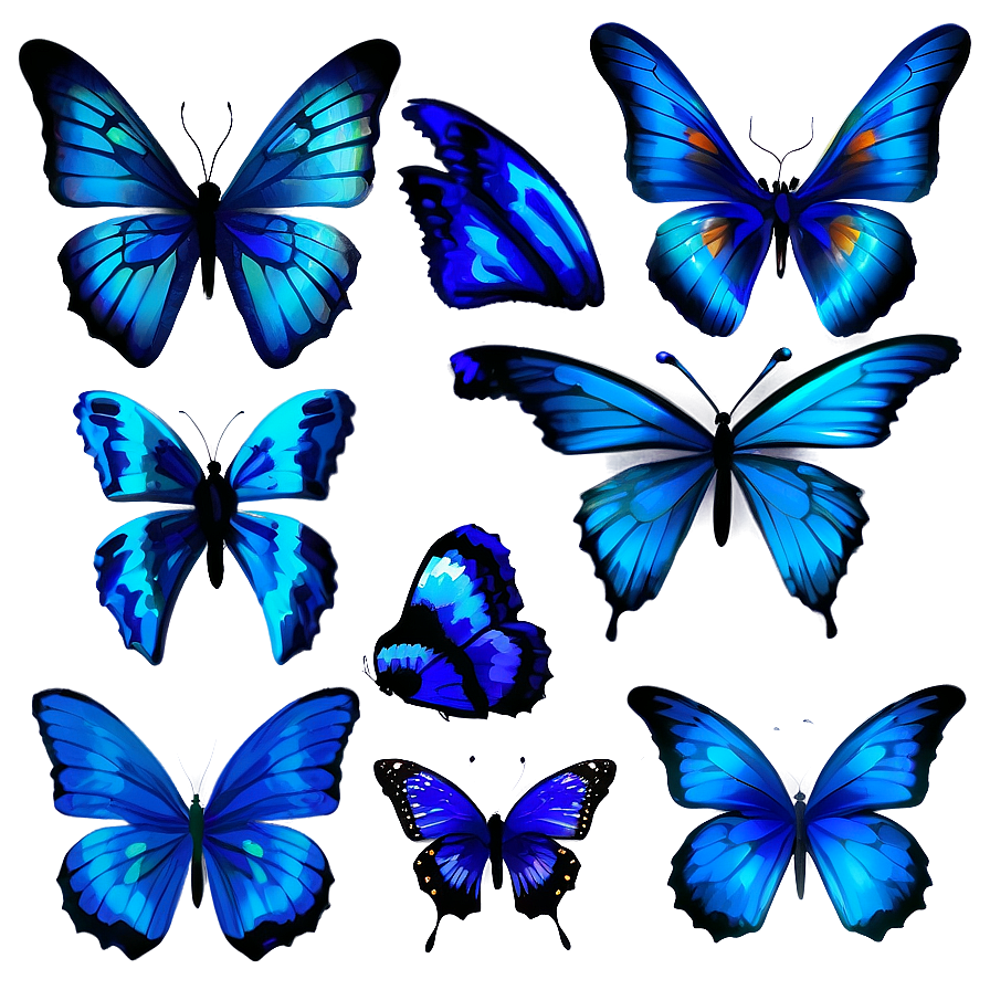 Abstract Blue Butterflies Png 06132024 PNG