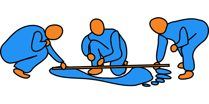 Abstract Blue Figures Playing Billiards PNG