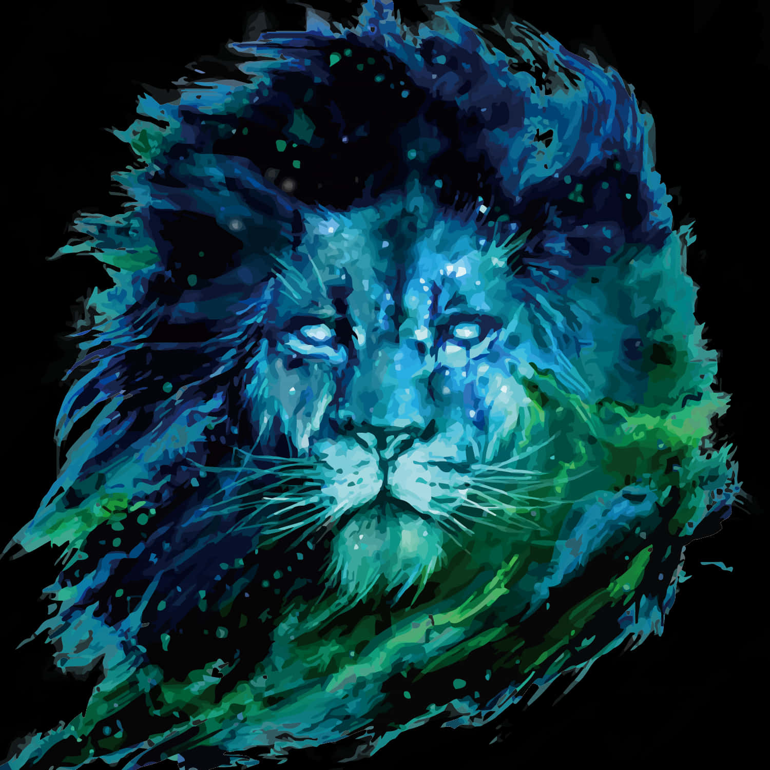 Abstract Blue Green Lion Art PNG