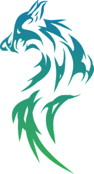 Abstract Blue Green Wolf Art PNG