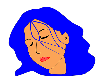 Abstract Blue Haired Woman Illustration PNG