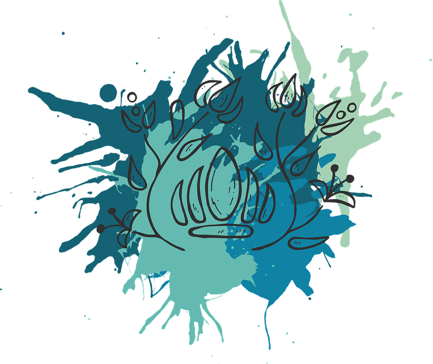 Abstract Blue Ink Splash Floral Design PNG