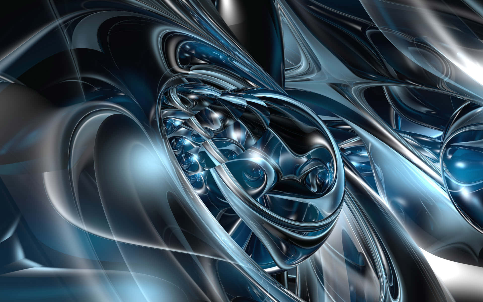 Abstract Blue Metallic Flow Wallpaper
