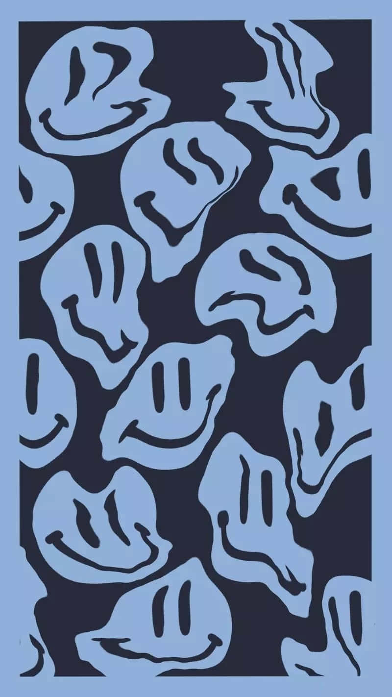 Abstract_ Blue_ Smiley_ Faces_ Pattern Wallpaper