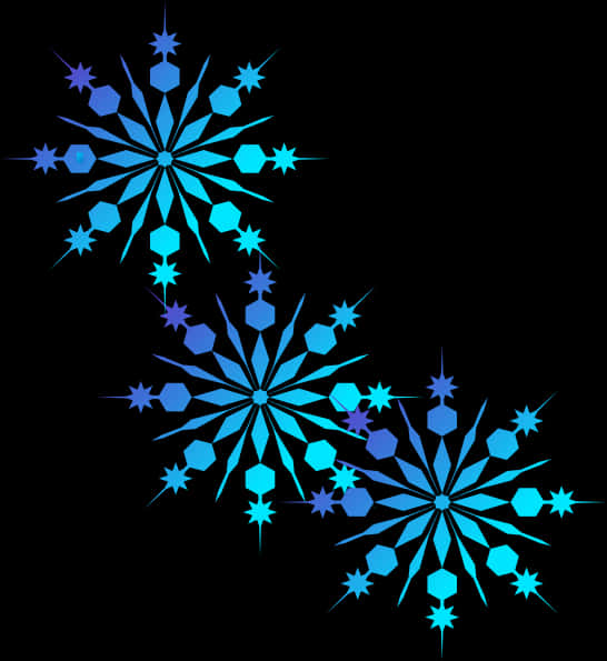 Abstract Blue Snowflakeson Black Background PNG
