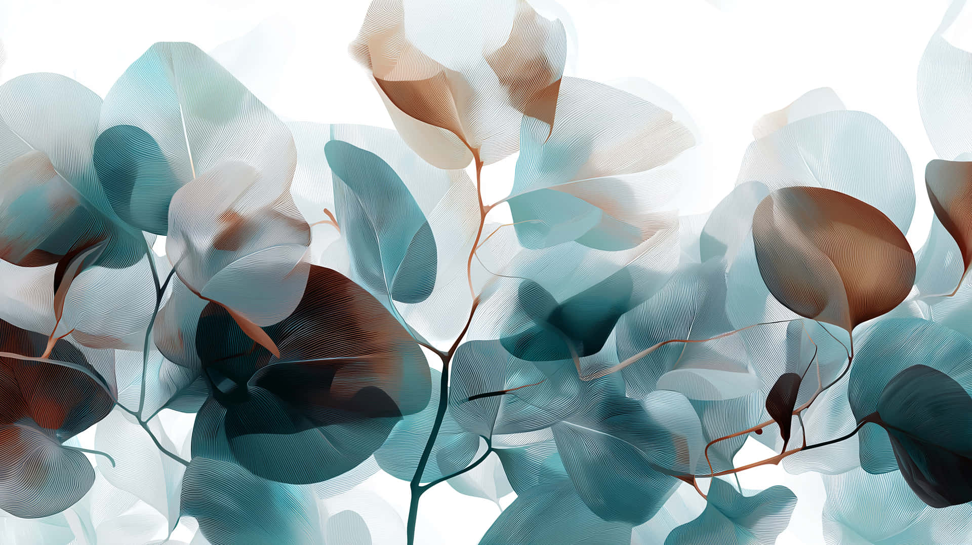 Abstract Botanical Pattern With Translucent Leaves And Organic Flow Wallpaper