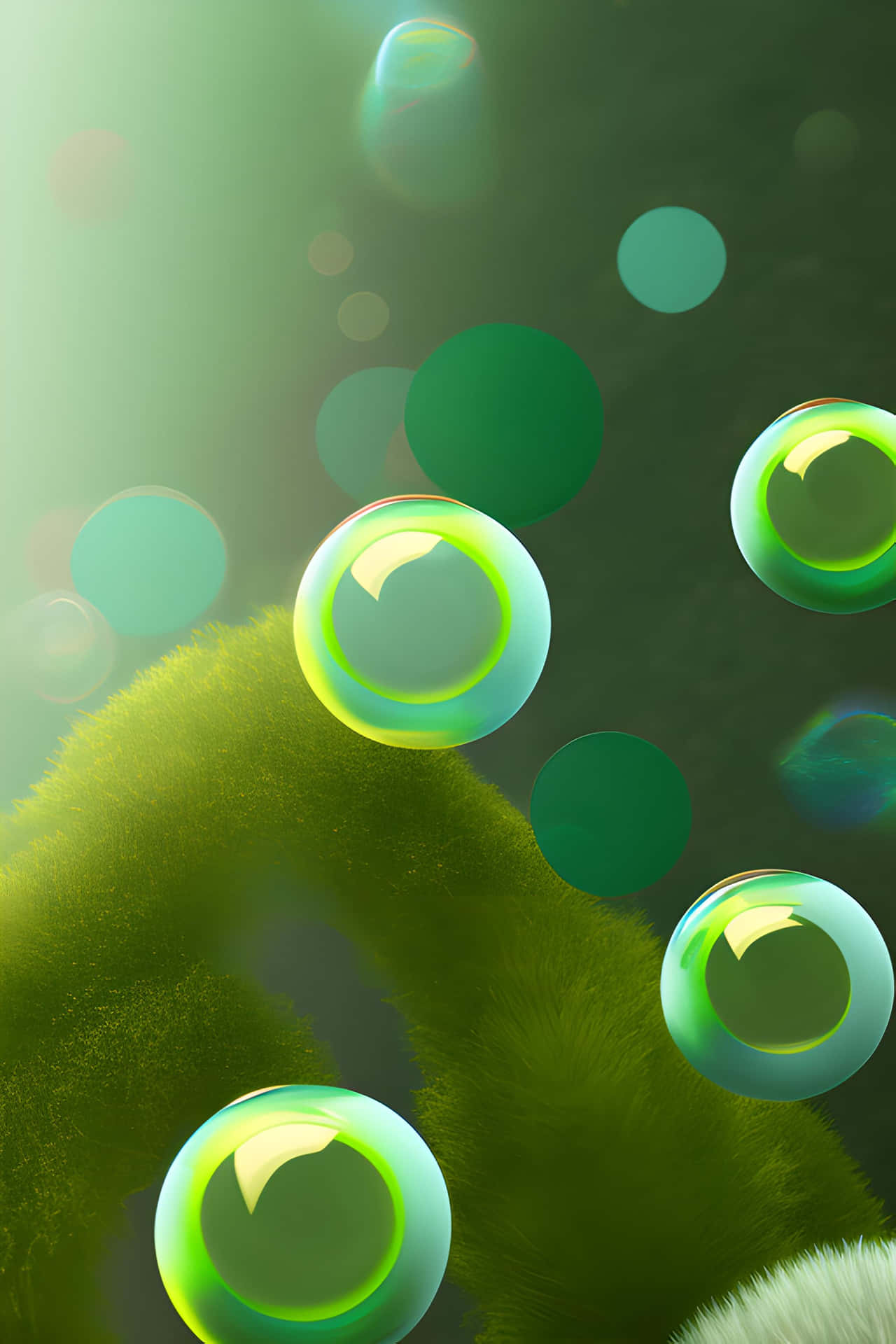 Abstract Bubblesand Fuzzy Green Background Wallpaper