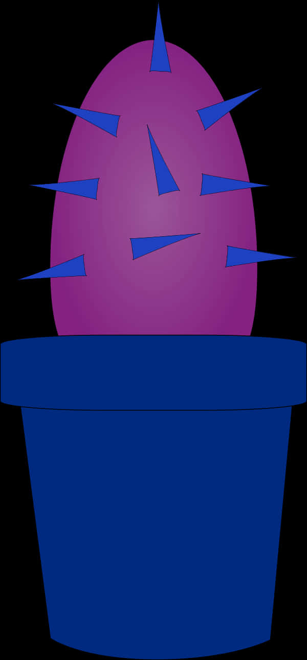 Stylized Purple Cactusin Blue Pot PNG