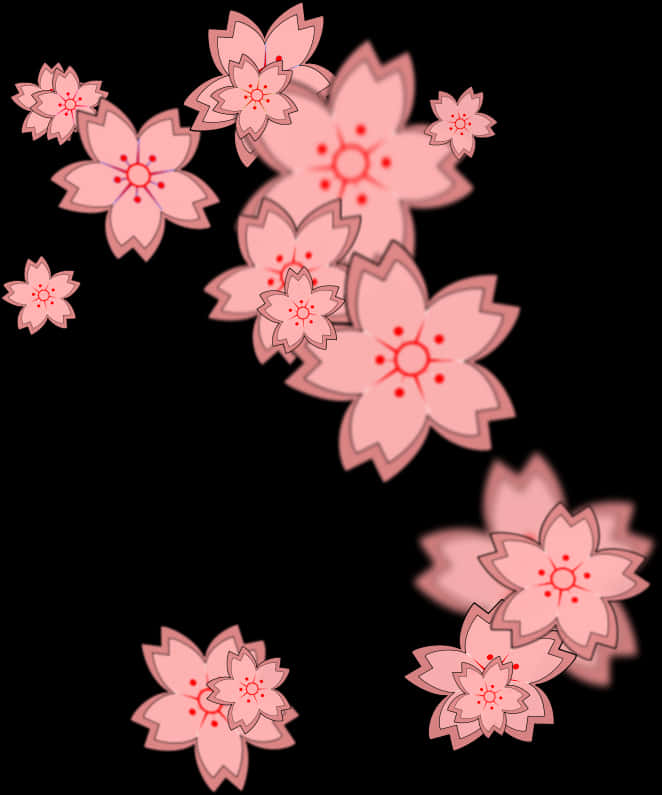 Abstract Cherry Blossomson Black Background PNG