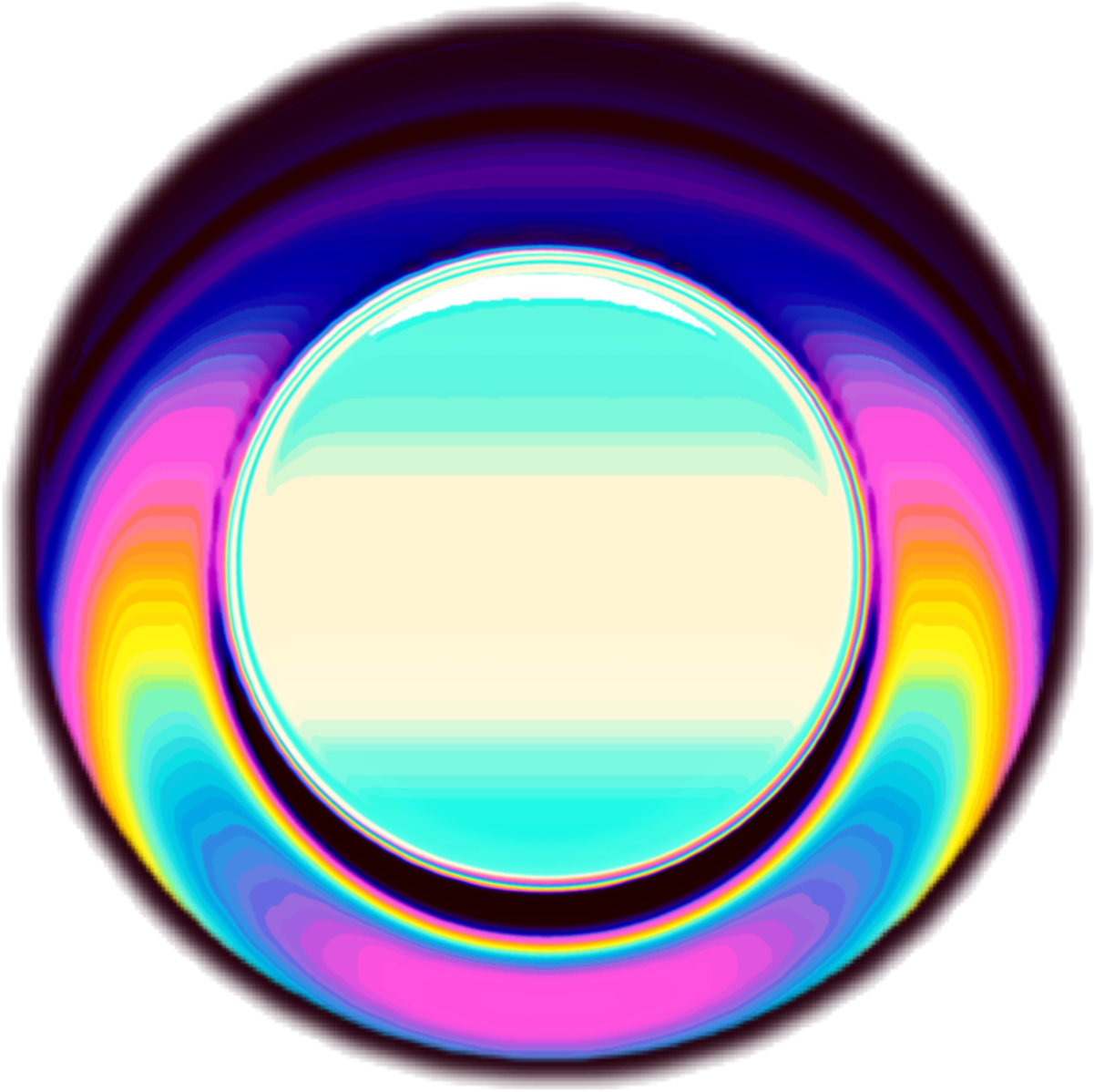 Abstract Circle Gradient Background PNG — A vibrant psychedelic circular gradient with swirling rainbow hues radiating from a glowing central orb against a black background.