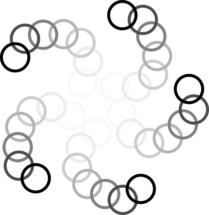 Abstract Circle Pattern Design PNG — Interlocking gray and white rings form a dynamic abstract pattern against a stark black background.