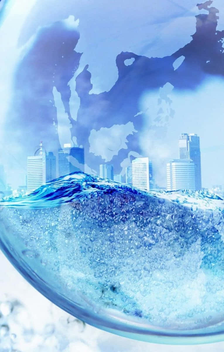 Abstract Cityscape Through Water Bubble Wallpaper